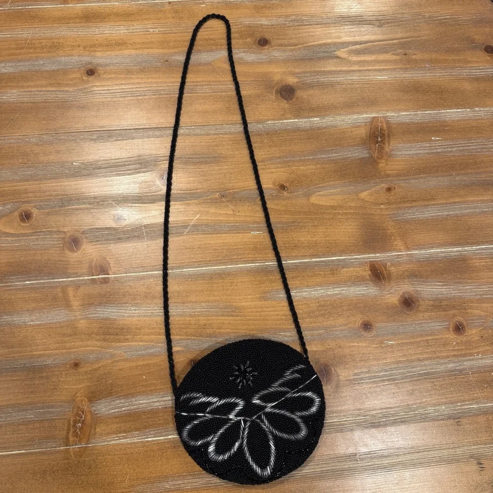 Black Beaded Crossbody Shoulder Bag Small Evening Purse Party Wedding Guest